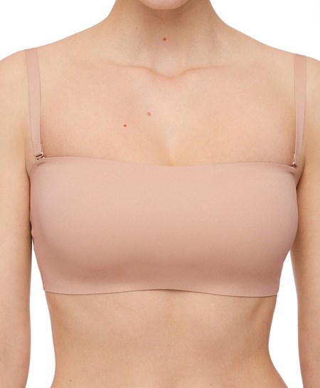 Beige Oysho Microfibre Invisible Bandeau Bra With Removable Straps | HGEW57194
