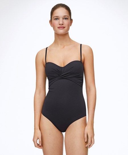 Black Oysho Crossover Neckline Swimsuit | MUXQ95286