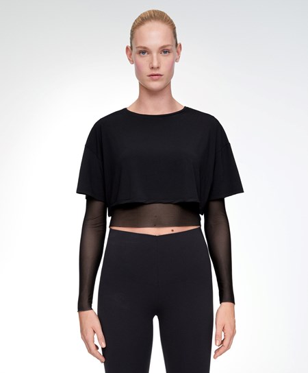 Black Oysho Double Mesh Top | AVPN24037