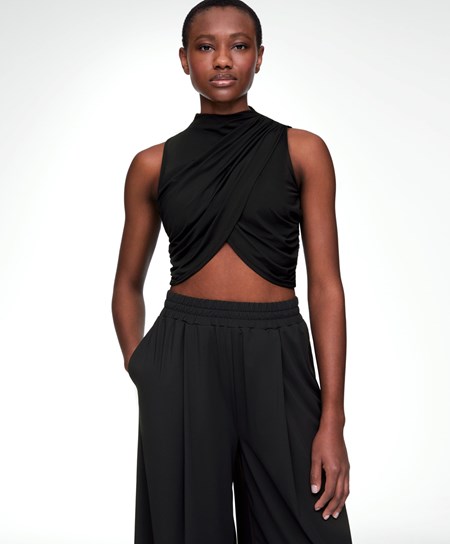 Black Oysho Draped Crop Top | XIJT65079