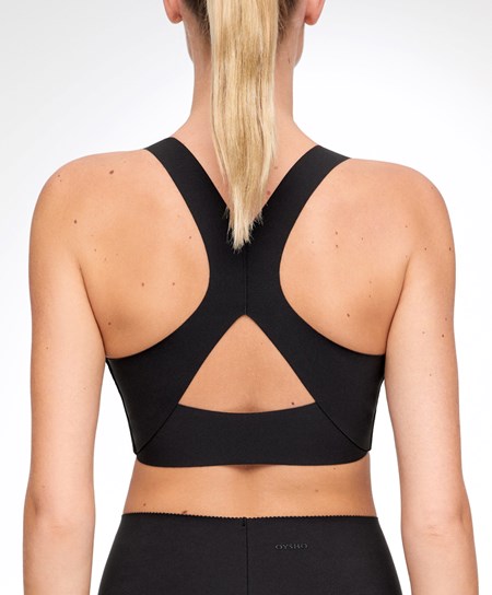 Black Oysho Medium Support Compressive Sports Bra | VMXE91238