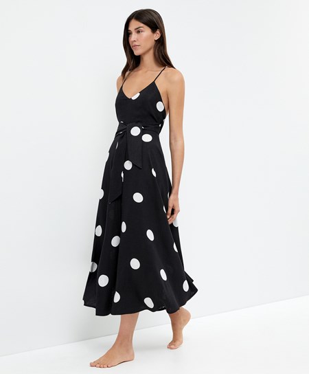 Black Oysho Polka Dot Strappy Midi Dress | YERV03894