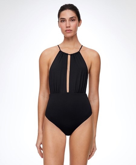 Black Oysho Ruched Halter Swimsuit | DAQV06942