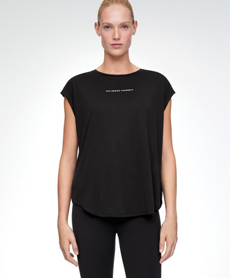 Black Oysho Sleeveless Modal T-shirt | HQGA86342