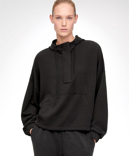 Black Oysho Soft Touch Modal Sweatshirt With Zip | YAOE15679