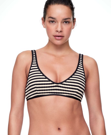 Black Oysho Textured Stripe Halter Bikini Top | APEB37169