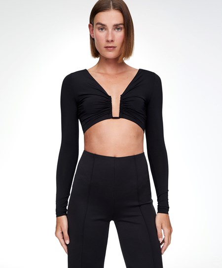 Black Oysho U-neck Top | RUNC61729