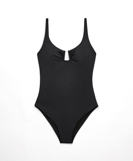 Black Oysho U-notch Neckline Halter Swimsuit | QFWT91684