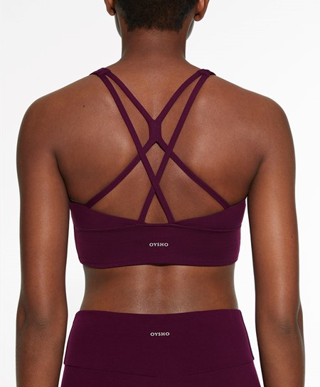 Blueberry Purple Oysho Medium-support Sports Bra With Cups | ZFIW71548
