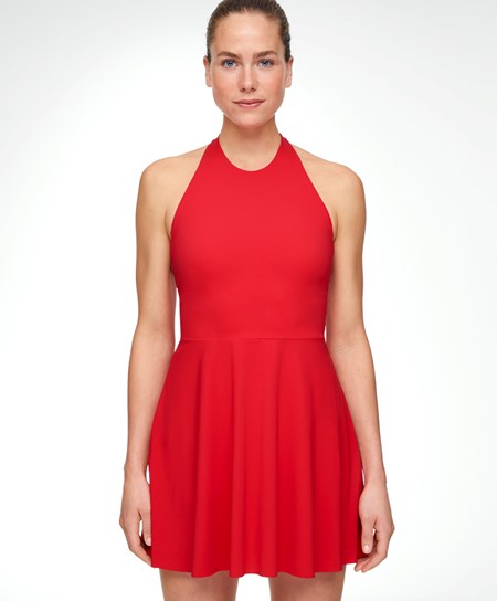 Bright Red Oysho Light-touch Halter Dress | DTZM12963