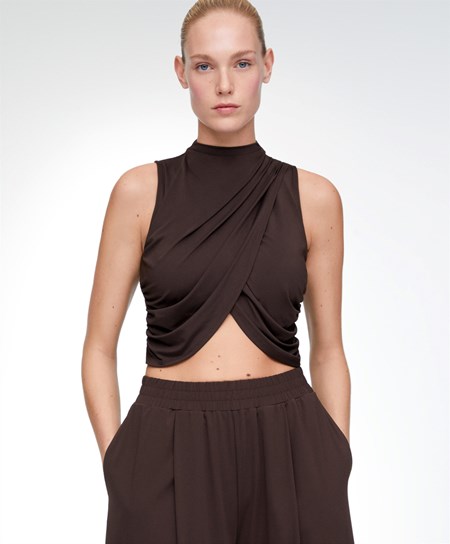 Brown Oysho Draped Crop Top | XOQK48769