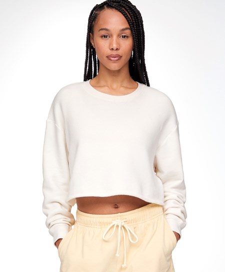 Cream-white Oysho Cropped Cotton Sweatshirt | AHBU48679