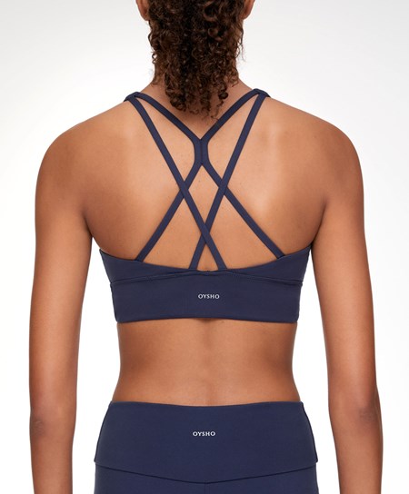 Dark Blue Oysho Medium-support Sports Bra With Cups | PNEX83674