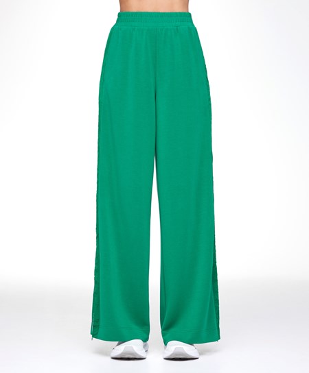 Dark Green Oysho Wide Leg Modal Trousers With Zip Side Bands | HXCT58940