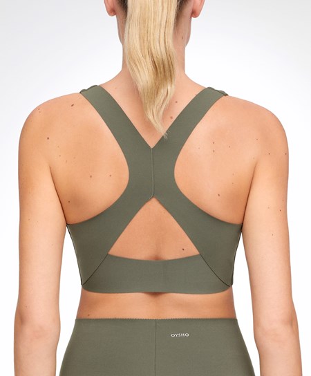 Dark Khaki Oysho Medium Support Compressive Sports Bra | URJZ49705