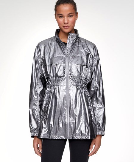 Dark Silver Oysho Water-repellent Running Jacket | HVQW60125