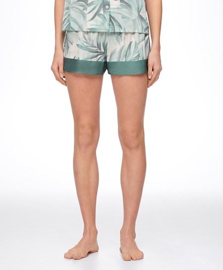 Green Oysho Tropical Leaf Satin Shorts | IWQX72385