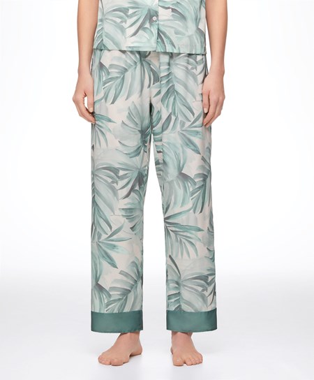 Green Oysho Tropical Leaf Satin Trousers | CLZO61908