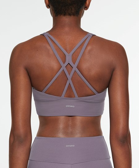 Grey-lilac Oysho Medium-support Sports Bra With Cups | FEQB42059