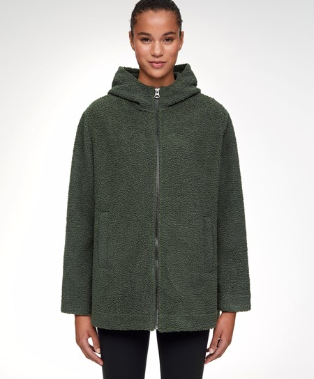 Khaki Oysho Hooded Fleece Jacket | YGNP25479