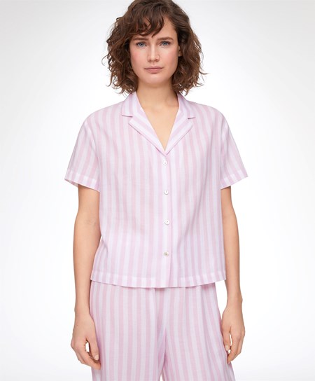 Lavender Oysho Stripe 100% Cotton Short-sleeved Shirt | VBST07194