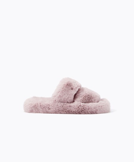 Mauve Oysho Synthetic Fur Double Strap Sandals | XWCS23957