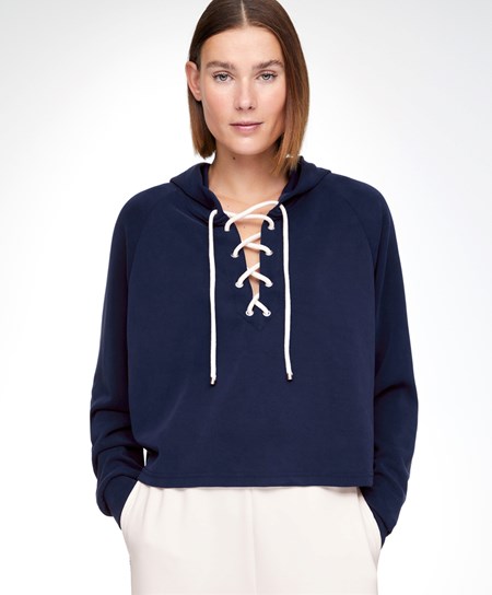 Navy Blue Oysho Lace-up Modal Sweatshirt | WKBA87152