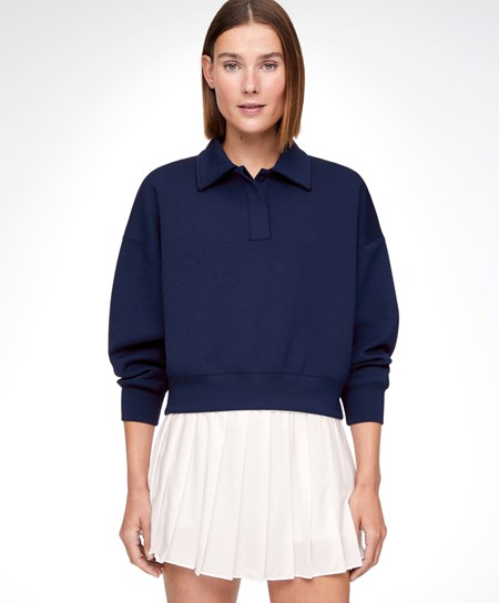 Navy Blue Oysho Polo Collar Crop Sweatshirt | DEBM31249