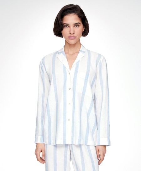 Pale Ecru Oysho Striped Linen Long-sleeved Shirt | FLKG87369