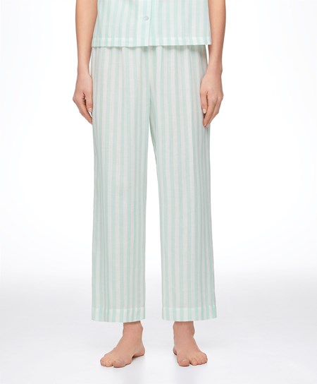 Pastel Aqua Green Oysho Striped 100% Cotton Trousers | IWBY93027