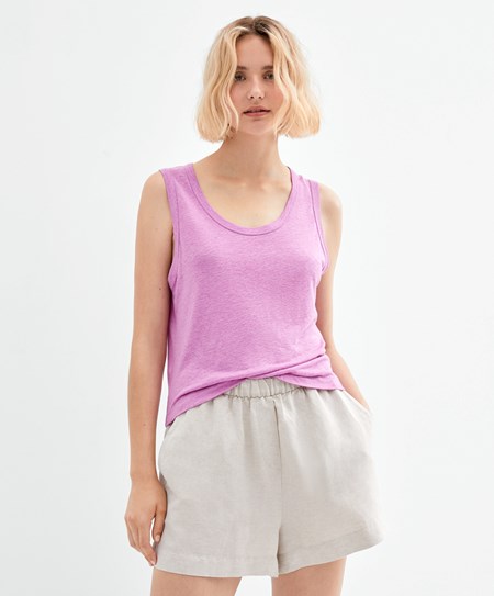 Pink Oysho Sleeveless Linen T-shirt | XKMB38927