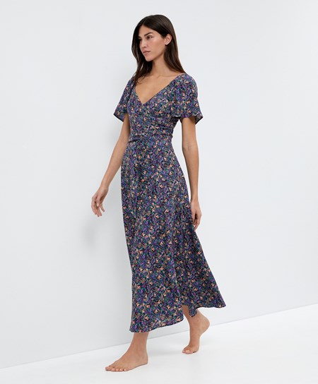Plum Oysho Long Floral Dress | VYUW59784