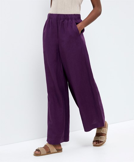 Plum Oysho Straight Cut Linen Trousers | HMNS40231