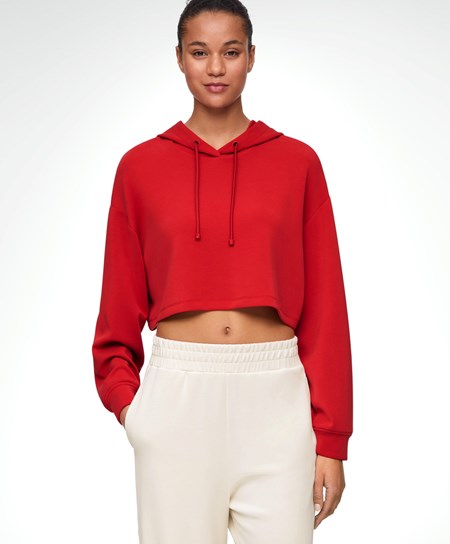 Red Oysho Hooded Modal Crop Sweatshirt | USBW04378