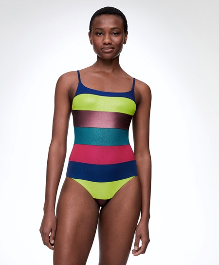 Sapphire Green Oysho Stripe Bandeau Swimsuit | THGB32951
