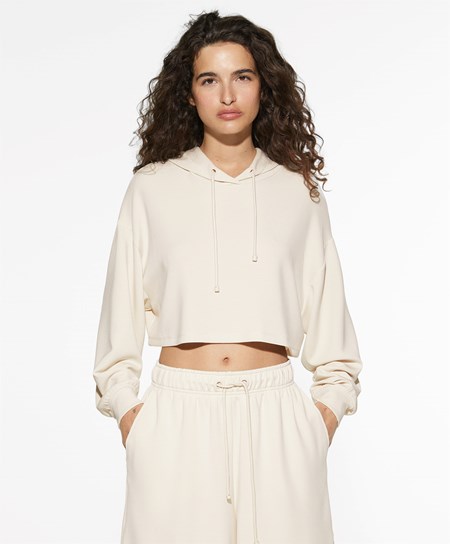 Stone Oysho Hooded Modal Crop Sweatshirt | CNMJ50891