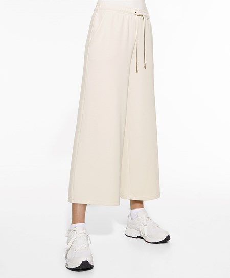 Stone Oysho Soft-touch Modal Cropped Wide-leg Trousers | AJWE38051