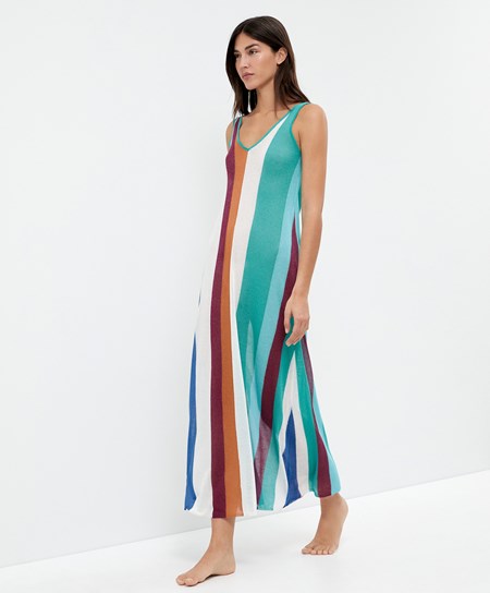 Turquoise Oysho Vertical Stripe Knit Dress | MDAP87210