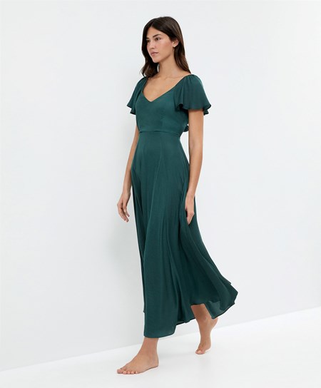Washed Petrol Green Oysho Satin Midi Dress With Open Back | MULW21583