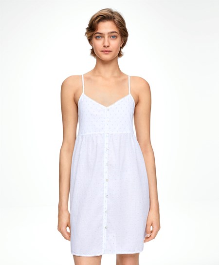 White Oysho 100% Cotton Plumeti Short Nightdress | CJZQ51632