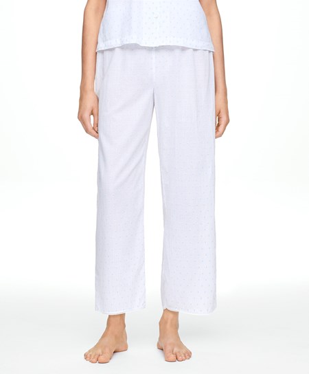White Oysho 100% Cotton Plumeti Trousers | VBSG82197