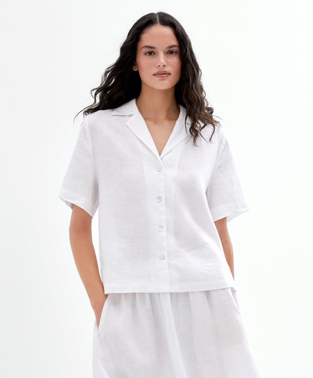 White Oysho 100% Linen Shirt | OPGH29374